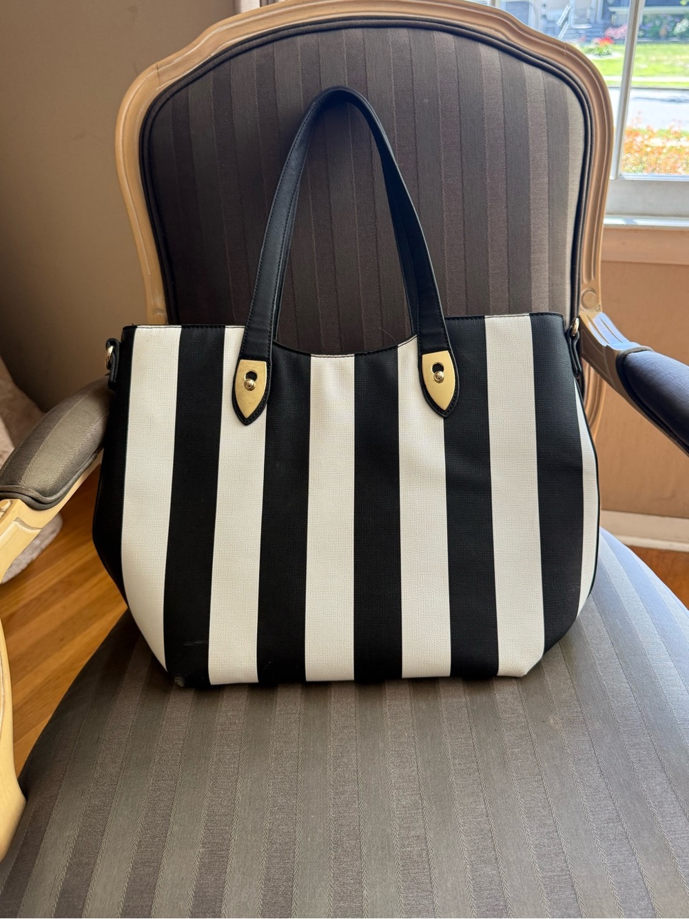 Black and White Striped Tote Bag - Classic Women's Handbag